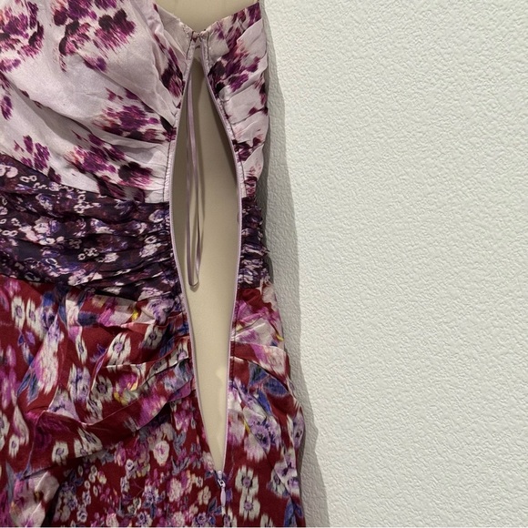AMUR Laura Floral Silk One Shoulder Dress Size 2 Lavender Purple Asymmetric Hem - Picture 10 of 16